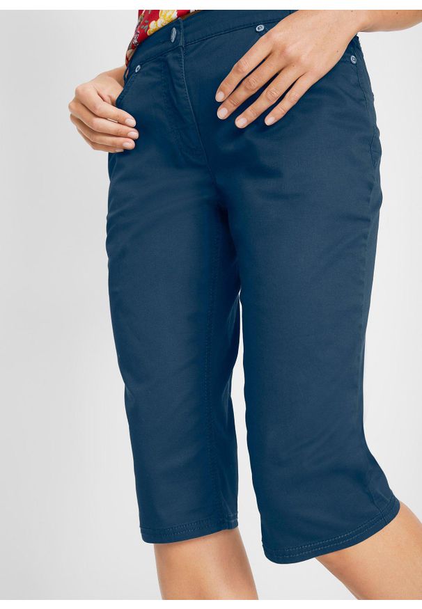 bonprix - Bermudy bawełniane z elastycznym paskiem. Kolor: niebieski. Materiał: bawełna