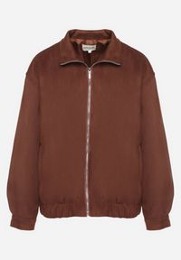 Born2be - Brązowa Kurtka Bomberka ze Ściągaczami i Suwakiem w Stylu Retro Zenissa. Okazja: na co dzień, na spacer. Kolor: brązowy. Materiał: dzianina, jeans. Długość rękawa: długi rękaw. Długość: długie. Styl: retro #2