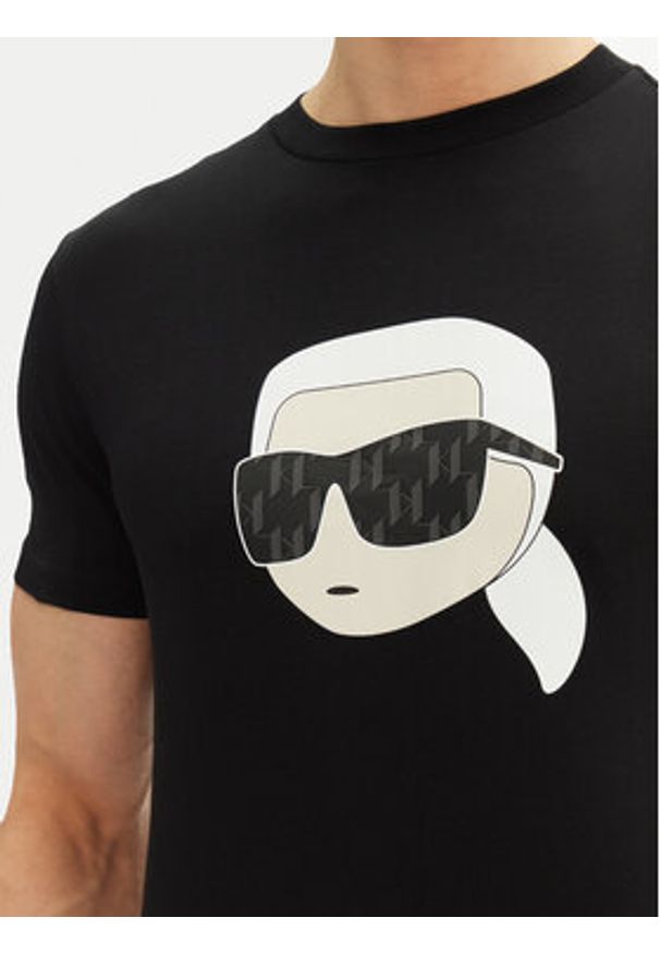 Karl Lagerfeld - KARL LAGERFELD T-Shirt 755073 552251 Czarny Regular Fit. Typ kołnierza: dekolt w karo. Kolor: czarny. Materiał: bawełna
