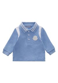 MONCLER KIDS - Niebieska koszulka polo 0-3 lat. Typ kołnierza: polo. Kolor: niebieski. Materiał: bawełna. Długość rękawa: długi rękaw. Długość: długie. Sezon: lato. Styl: klasyczny
