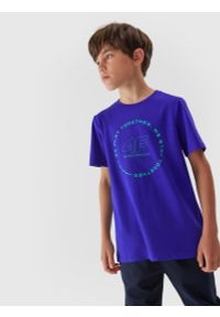 4f - T-shirt z bawełny organicznej chłopięcy. Kolor: niebieski. Materiał: bawełna. Wzór: nadruk