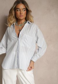 Renee - Niebieska Bawełniana Koszula w Podłużne Paski Toliriana. Okazja: na co dzień. Kolor: niebieski. Materiał: bawełna. Wzór: paski. Styl: klasyczny, casual #3