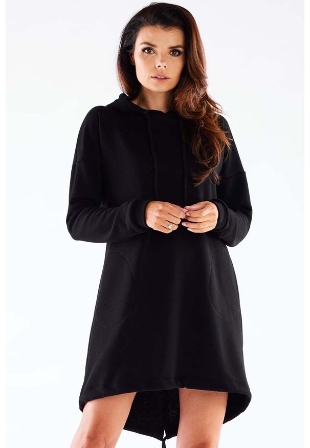 Infinite You - Asymetryczna Sukienka o Kroju Bluzy - Czarna. Kolor: czarny. Materiał: bawełna. Typ sukienki: asymetryczne