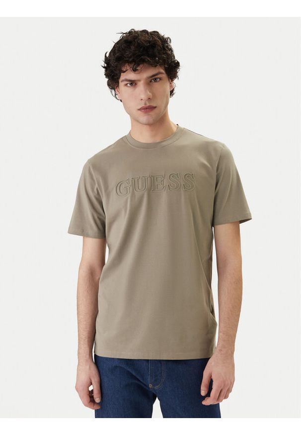 Guess T-Shirt Z2YI11 J1314 Khaki Regular Fit. Kolor: brązowy. Materiał: bawełna