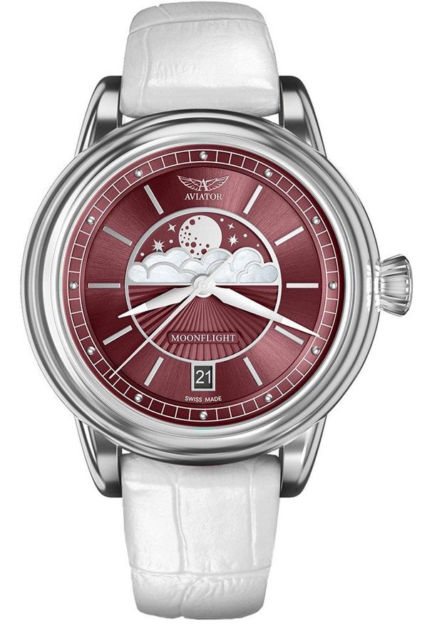 AVIATOR - Zegarek damski Aviator V.1.33.0.264.4.WM biały. Kolor: biały