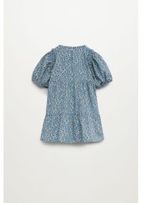 Mango Kids - Sukienka dziecięca VIVIAN. Kolor: niebieski. Materiał: tkanina, bawełna. Długość rękawa: krótki rękaw. Wzór: kwiaty. Typ sukienki: rozkloszowane. Długość: mini #4