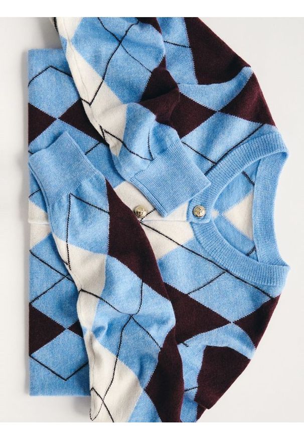 Reserved - Wełniany kardigan ze wzorem - wielobarwny. Materiał: wełna