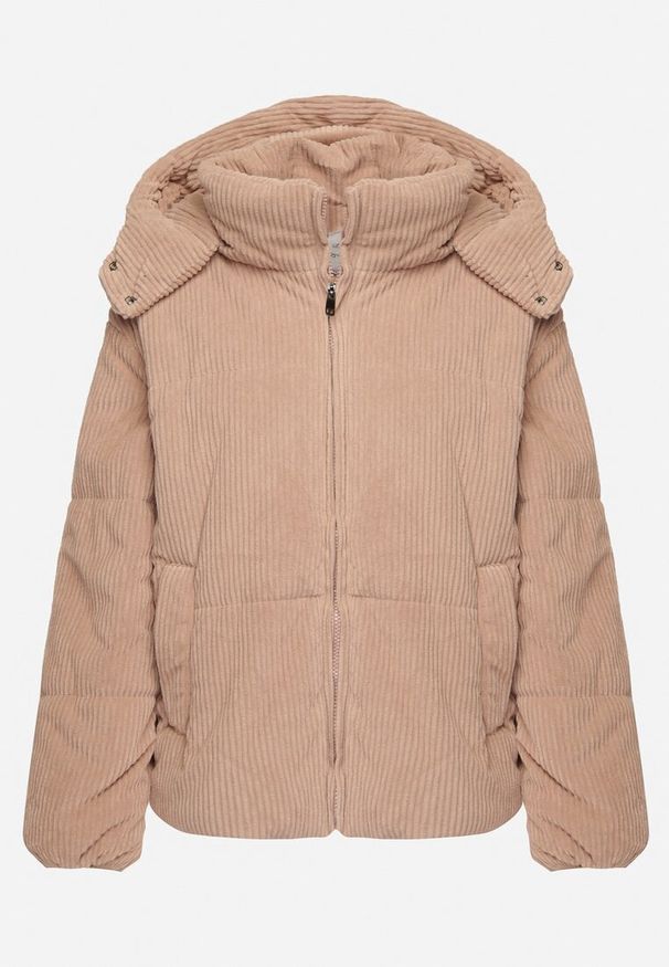 Born2be - Różowa Sztruksowa Kurtka Puchowa z Odpinanym Kapturem Sinitha. Okazja: na co dzień. Kolor: różowy. Materiał: sztruks, puch. Styl: elegancki, casual
