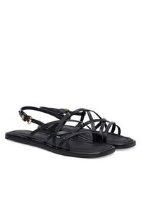 TOMMY HILFIGER - Tommy Hilfiger Sandały Flat Strappy FW0FW09220 Czarny. Kolor: czarny. Materiał: skóra #5