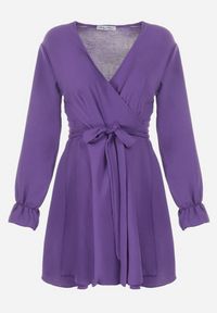 Born2be - Ciemnofioletowa Sukienka Dyninca. Typ kołnierza: dekolt w kształcie V. Kolor: fioletowy. Materiał: materiał, tkanina. Wzór: gładki. Typ sukienki: kopertowe. Styl: elegancki. Długość: mini #2