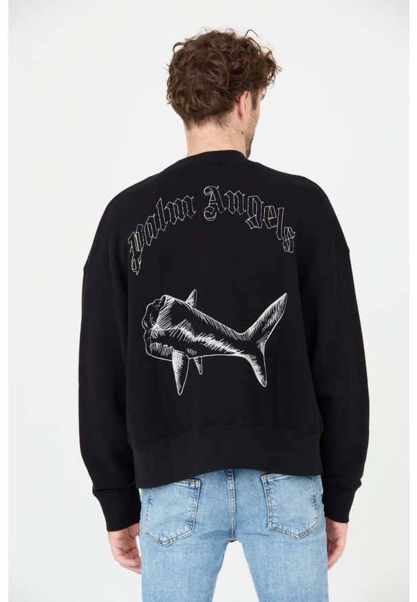 PALM ANGELS Czarna bluza Split Shark Crew. Kolor: czarny
