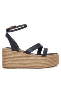 TOMMY HILFIGER - Tommy Hilfiger Espadryle Ankle Strap Leather Platform FW0FW08497 Granatowy. Kolor: niebieski. Materiał: skóra. Obcas: na platformie