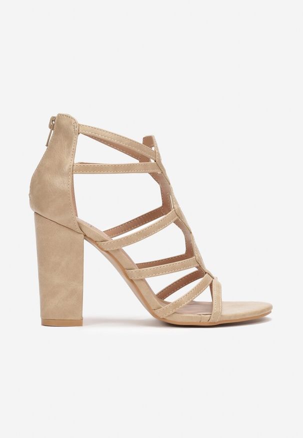 Renee - Beżowe Sandały na Słupku z Paskami Ocotia. Zapięcie: pasek. Kolor: beżowy. Obcas: na słupku