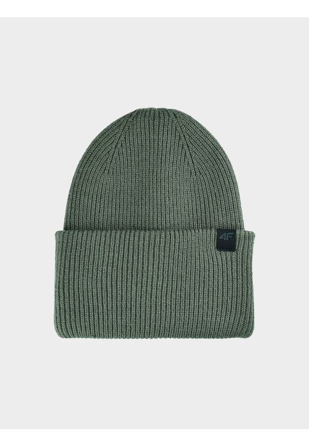 4f - Czapka beanie uniseks - zielona. Kolor: brązowy, wielokolorowy, oliwkowy. Materiał: materiał, syntetyk. Sezon: zima. Styl: sportowy, klasyczny