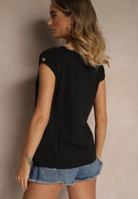 Renee - Czarny Basicowy T-shirt z Bawełny Ralotea. Okazja: na co dzień. Kolor: czarny. Materiał: bawełna. Styl: klasyczny, casual #4