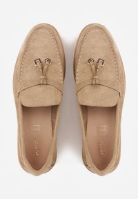 Born2be - Ciemnobeżowe Lekkie Mokasyny VICES z Metalowymi Ozdobami i Skórzaną Wkladką Adrialee. Nosek buta: okrągły. Kolor: beżowy. Materiał: skóra. Wzór: aplikacja. Obcas: na obcasie. Styl: klasyczny. Wysokość obcasa: niski #7