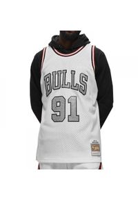 Koszulka męska do koszykówki Mitchell & Ness NBA Chicago Bulls Rodman. Kolor: biały. Sport: koszykówka