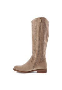 Kozaki damskie S.Barski, cholewka z materiału zapinane na suwak elegancki fason w stylu boho, beżowe, HY61-8022. Okazja: na co dzień. Kolor: beżowy. Szerokość cholewki: normalna. Wzór: geometria, ażurowy. Materiał: materiał. Sezon: jesień, lato, zima. Obcas: na obcasie. Styl: elegancki, boho. Wysokość obcasa: niski #2