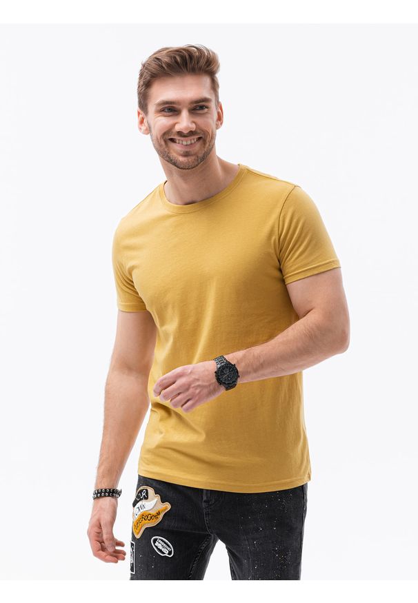 Ombre Clothing - T-shirt męski bawełniany BASIC S1370 - żółty - XXL. Kolor: żółty. Materiał: bawełna. Styl: klasyczny