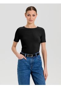 Sinsay - Bawełniana koszulka basic - czarny. Kolor: czarny. Materiał: bawełna