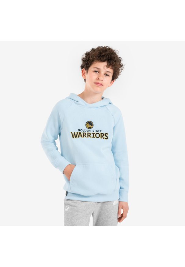 TARMAK - Bluza z kapturem do koszykówki dla dzieci Tarmak NBA 900 Golden State Warriors. Typ kołnierza: kaptur. Kolor: niebieski, wielokolorowy, czarny. Materiał: materiał, tkanina. Sport: koszykówka