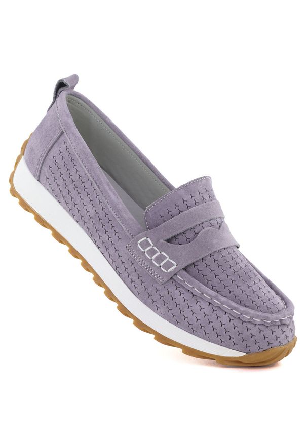 Skórzane mokasyny zamszowe purpurowe Sergio Leone SP009. Kolor: fioletowy. Materiał: skóra