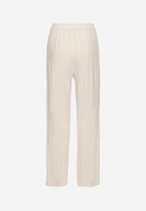 Born2be - Beżowe Klasyczne Spodnie z Lnu i Wiskozy Saralirae. Okazja: na co dzień, na spacer. Stan: podwyższony. Kolor: beżowy. Materiał: wiskoza, len. Styl: klasyczny