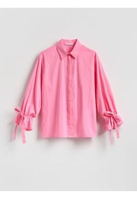 Reserved - Koszula z wiązaniami przy rękawach - intensywny róż. Kolor: różowy. Materiał: bawełna, tkanina #1