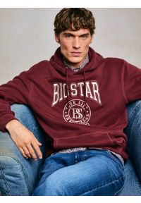 Big-Star - Bluza męska z kapturem z haftem bordowa Adam 604. Typ kołnierza: kaptur. Kolor: czerwony. Materiał: dzianina. Wzór: haft #7