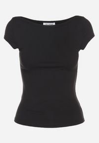 Born2be - Czarny T-shirt z Bawełny o Dopasowanym Kroju z Dekoltem w Łódkę Galerissa. Kolor: czarny. Materiał: bawełna. Styl: elegancki #7