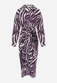 Born2be - Ciemnofioletowa Sukienka Koszulowa w Zebrę Arziki. Okazja: na co dzień. Typ kołnierza: dekolt w serek. Kolor: fioletowy. Długość rękawa: długi rękaw. Wzór: motyw zwierzęcy. Typ sukienki: koszulowe. Styl: casual, klasyczny #5