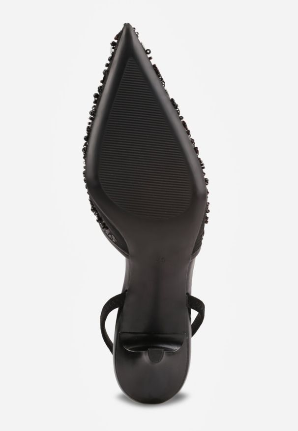 Born2be - Czarne Szpilki z Odkrytą Piętą i Cekinami Vikiraena. Okazja: na wesele, na randkę, na ślub cywilny. Kolor: czarny. Obcas: na szpilce. Styl: klasyczny, elegancki