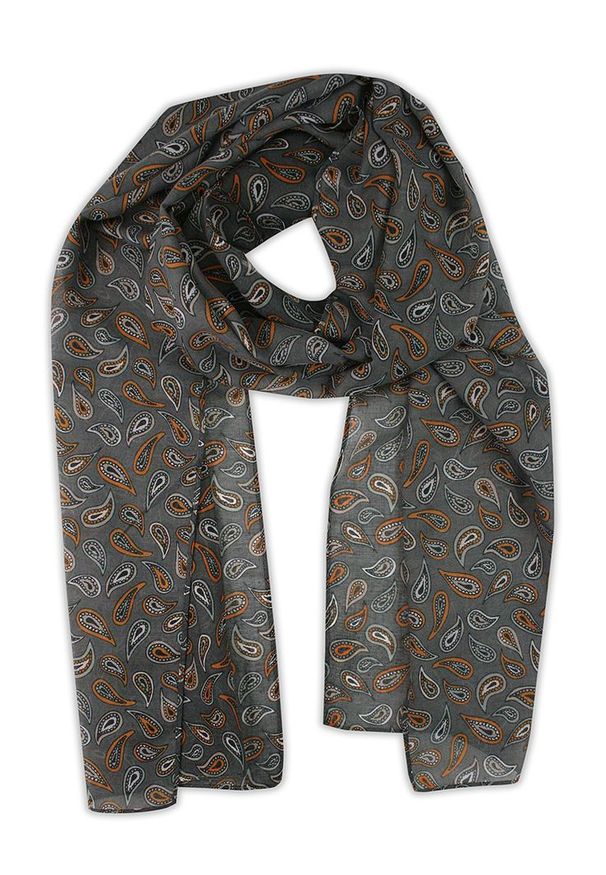 V. Fraas - Szalik Szary w Pomarańczowy Wzór Paisley, Przejściowy, Cienki, Elegancki -V.Fraas- Męski. Kolor: pomarańczowy, szary, wielokolorowy. Materiał: poliester. Wzór: paisley. Styl: elegancki