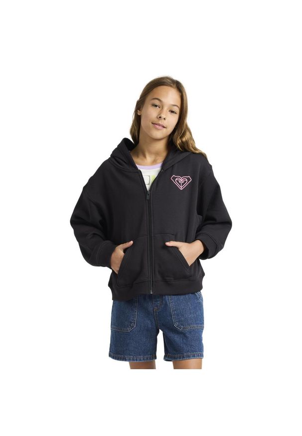 Roxy - Bluza na zamek dla Dziewczynki MIDNIGHT HIKE BRUSHED Czarny. Okazja: na co dzień. Typ kołnierza: kaptur. Kolor: szary. Materiał: poliester, bawełna, tkanina. Sezon: lato. Styl: casual