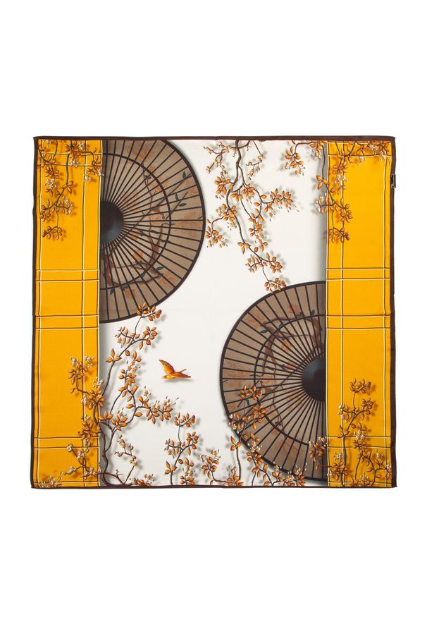 Wittchen - Damska apaszka jedwabna we wzory. Okazja: na spotkanie biznesowe. Kolor: wielokolorowy, beżowy, żółty. Materiał: jedwab. Wzór: gładki. Sezon: lato. Styl: elegancki, biznesowy