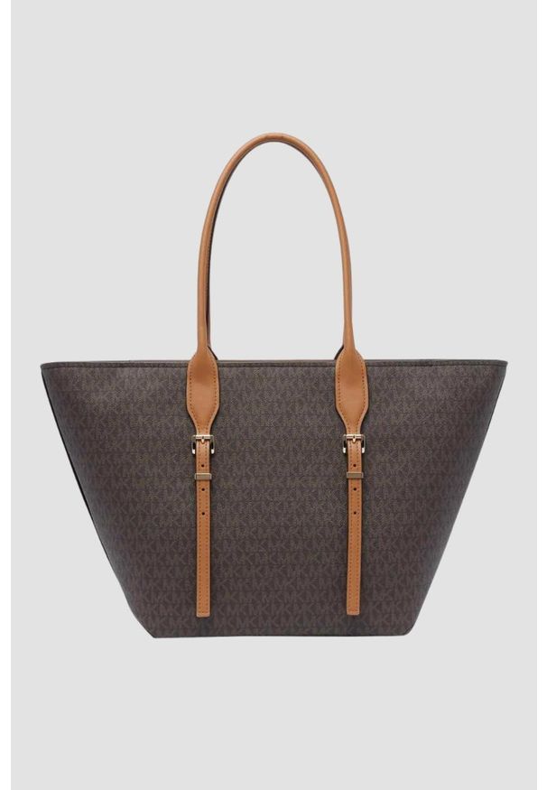 Michael Kors - MICHAEL KORS Brązowa shopperka skórzana w monogram. Kolor: brązowy. Materiał: skórzane. Styl: casual, klasyczny, elegancki