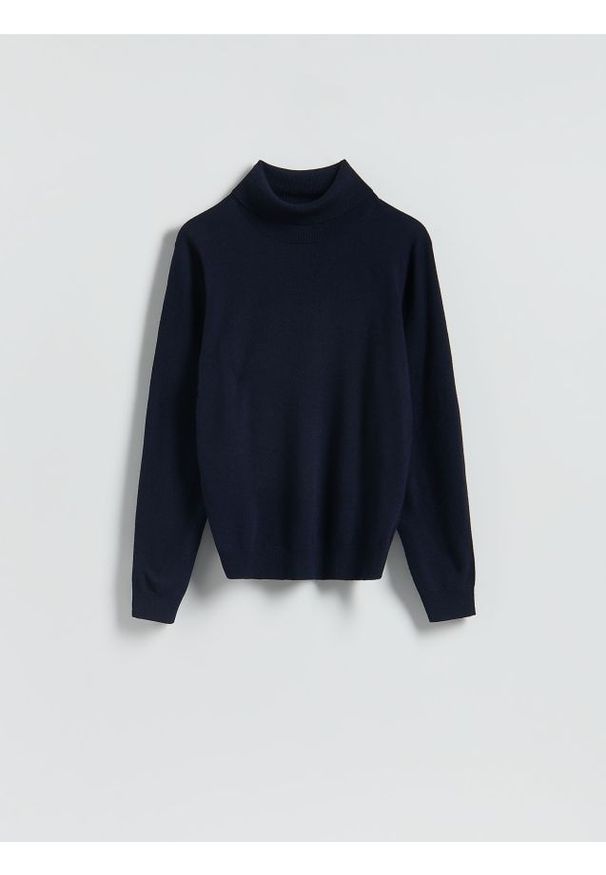 Reserved - Golf z wełny merino - granatowy. Typ kołnierza: golf. Kolor: niebieski. Materiał: wełna