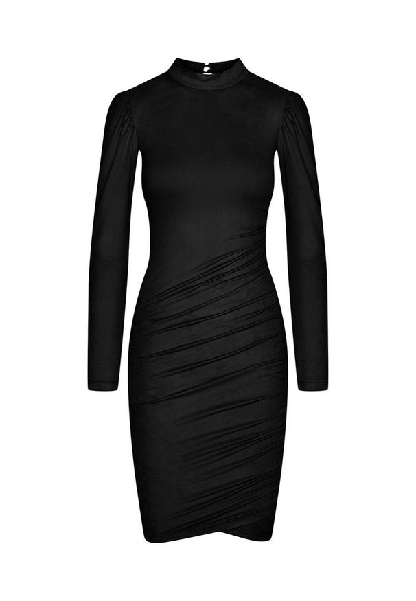 Sukienka z cienkiego zamszu w kolorze czarnym - SWANSEA BLACK by Marsala. Typ kołnierza: kołnierzyk stójkowy. Kolor: czarny. Materiał: zamsz. Długość rękawa: długi rękaw. Typ sukienki: asymetryczne