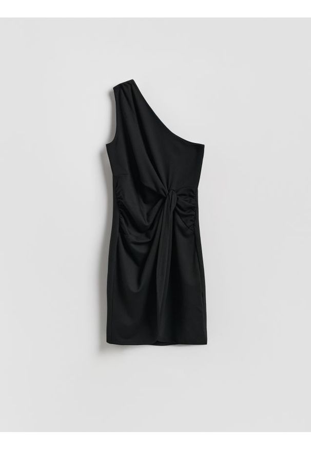 Reserved - Sukienka mini z drapowaniem - czarny. Kolor: czarny. Materiał: wiskoza, dzianina. Długość: mini