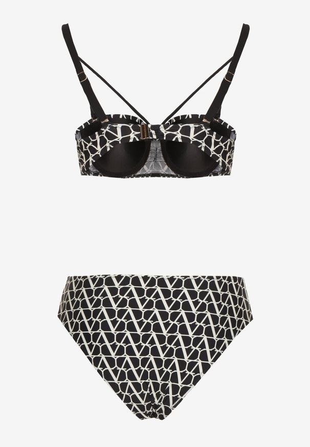Renee - Czarne Bikini Biustonosz i Majtki Typu Figi w Geometryczny Wzór Linarissa. Kolor: czarny. Wzór: geometria
