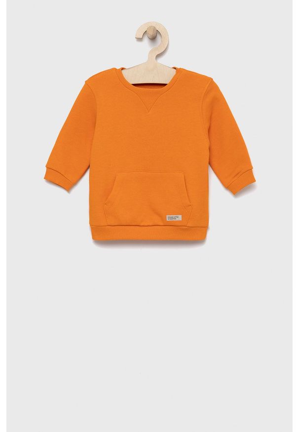 United Colors of Benetton bluza bawełniana dziecięca kolor pomarańczowy gładka. Okazja: na co dzień. Kolor: pomarańczowy. Materiał: bawełna. Długość: długie. Wzór: gładki. Styl: casual