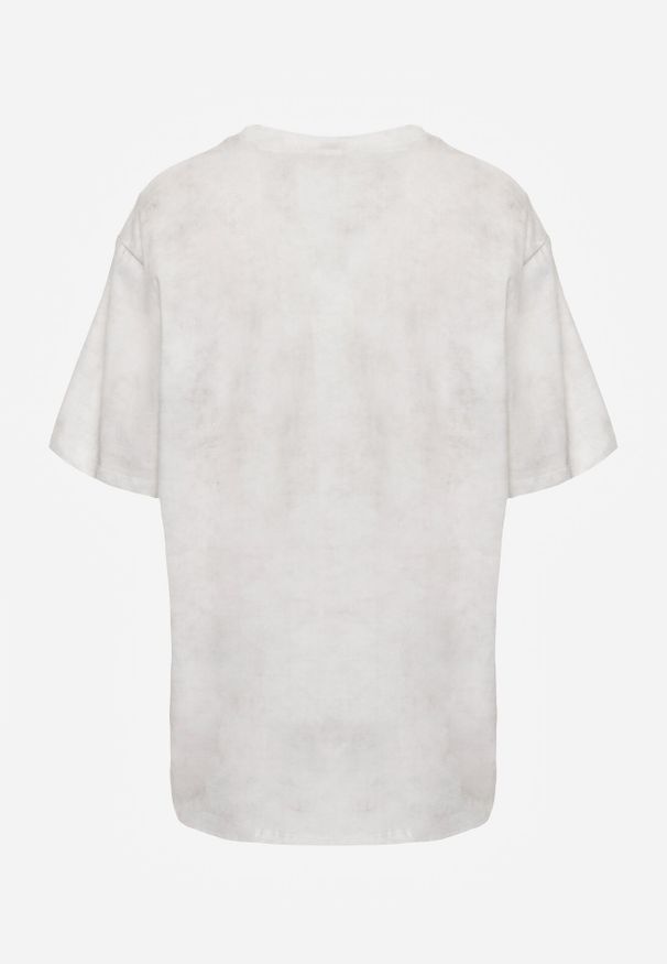 Born2be - Biały Oversizowy T-shirt z Bawełny Zdobiony Haftem z Cekinami Pidella. Okazja: na co dzień. Kolor: biały. Materiał: bawełna. Wzór: aplikacja, haft. Styl: elegancki, casual