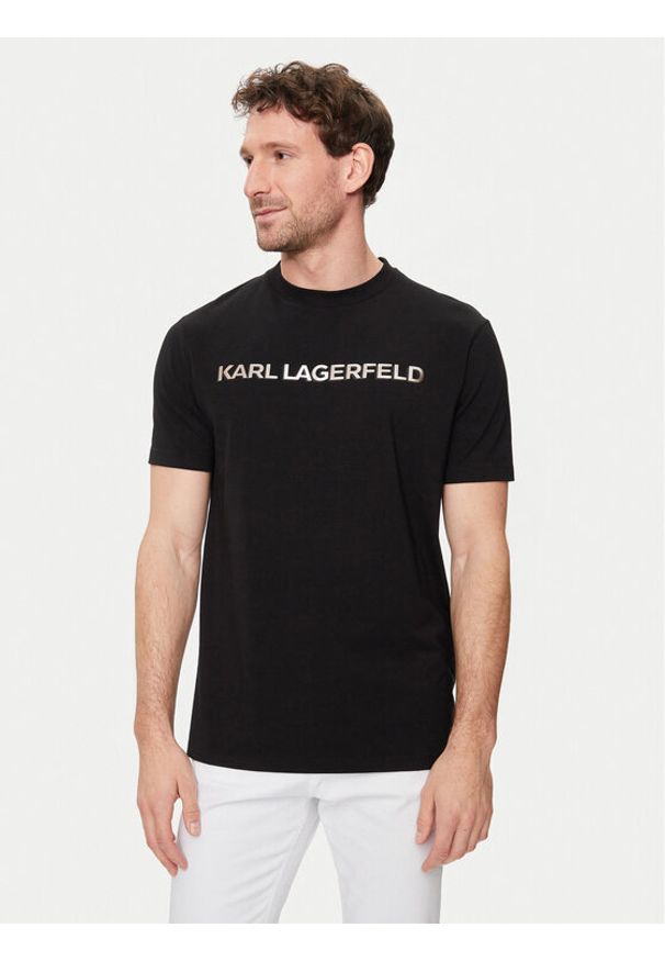 Karl Lagerfeld - KARL LAGERFELD T-Shirt 755053 542221 Czarny Regular Fit. Typ kołnierza: dekolt w karo. Kolor: czarny. Materiał: bawełna