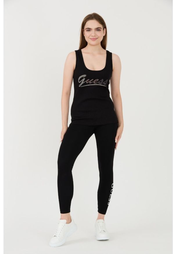 Guess - GUESS Czarny damski top Logo Tank, Rozmiar M. Kolor: czarny