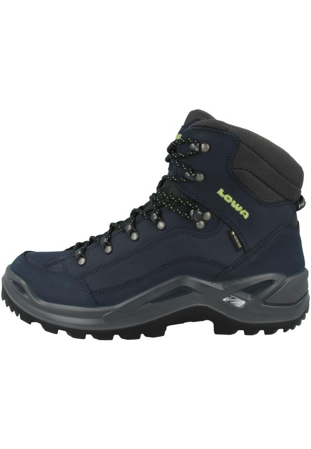 Buty trekkingowe męskie Lowa Renegade Gtx Mid. Wysokość cholewki: za kostkę. Zapięcie: sznurówki. Kolor: niebieski. Materiał: materiał, syntetyk. Szerokość cholewki: normalna. Sport: turystyka piesza
