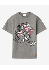 KENZO - Szary t-shirt z tygrysami Kenzo x Kansai Yamamoto. Kolor: szary. Materiał: bawełna. Wzór: aplikacja, nadruk. Styl: klasyczny #2
