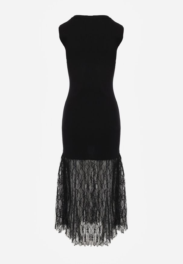 Born2be - Czarna Koktajlowa Sukienka z Wiskozą i Rozkloszowanym Koronkowym Dołem Erivissa. Kolor: czarny. Materiał: wiskoza, koronka. Typ sukienki: proste. Styl: wizytowy