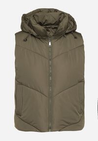 Born2be - Ciemnozielona Klasyczna Kamizelka z Pikowanymi Przeszyciami i Kapturem Ollera. Okazja: na co dzień. Typ kołnierza: kaptur. Kolor: zielony. Materiał: jeans. Styl: klasyczny #4