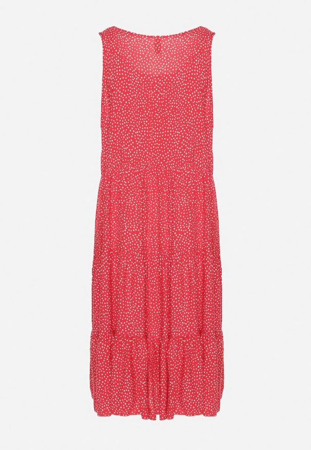 Born2be - Czerwona Bawełniana Sukienka w Kropki z Falbanami Zerolia. Okazja: na co dzień, na spotkanie biznesowe, do pracy. Kolor: czerwony. Materiał: bawełna. Wzór: kropki. Typ sukienki: proste. Styl: casual, biznesowy, klasyczny