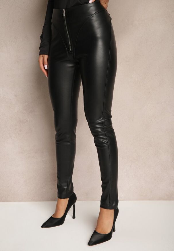Renee - Czarne Spodnie Skinny High Waist z Ekoskóry Sewisya. Okazja: na co dzień. Stan: podwyższony. Kolor: czarny. Styl: elegancki, casual